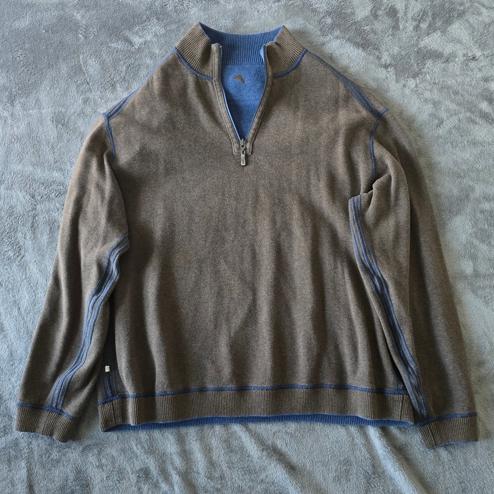 Tommy Bahama Reversible Quarter Zip Pullover Mens 2XL Blue Gray Coastal Comfort - Picture 2 of 16
